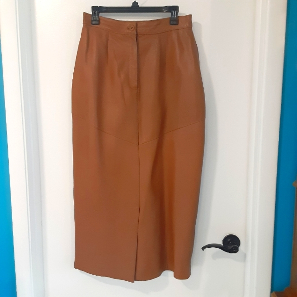 Brown Leather Maxi Skirt With Pockets Zipper Women's 8 Festival Vintage